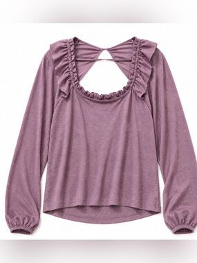 Free People Mauve Ruffle Scoop Back Shimmer Blouse Boho XL NWT